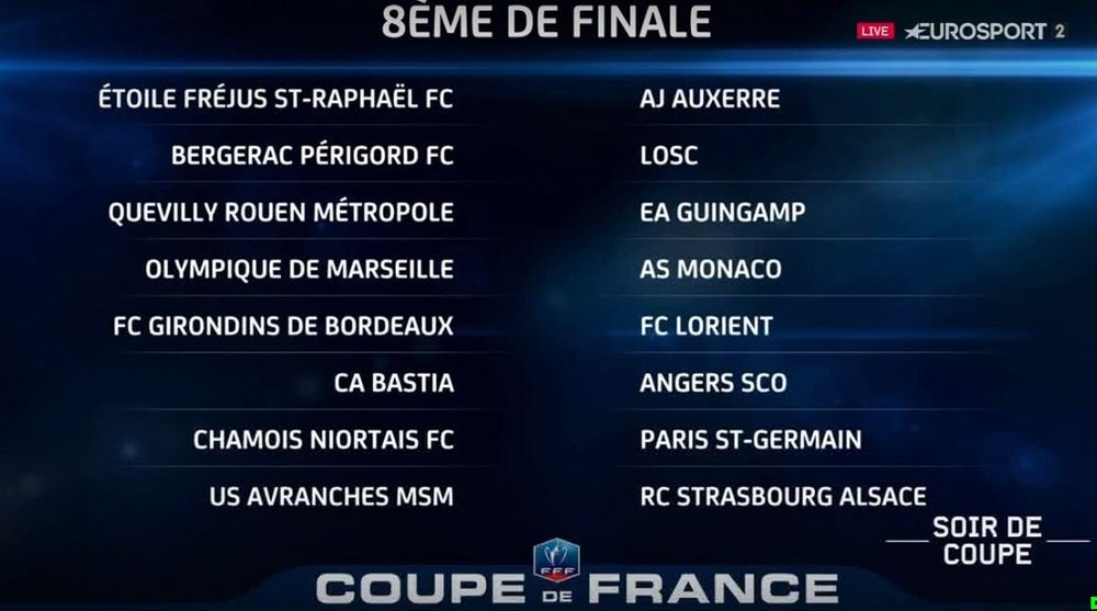 Eliminatórias das oitavas de final da Copa da França 2016-17. Eurosport
