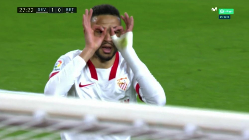 En-Nesyri put Sevilla 1-0 up against Betis. Screenshot/MovistarLaLiga