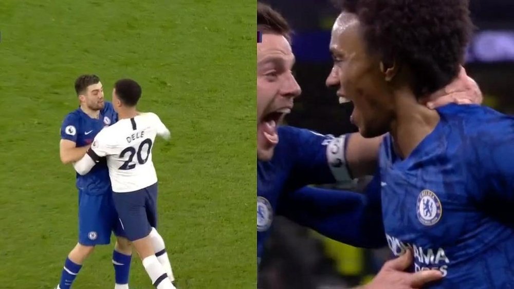 Kovacic and Dele Alli argued before Chelsea won a penalty. Capturas/DAZN