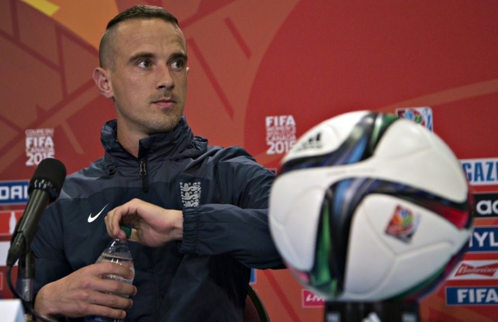 England women football coach Mark Sampson attends a news conference prior to a training at the 2015 FIFA Women World Cup in Vancouver on June 26, 2015