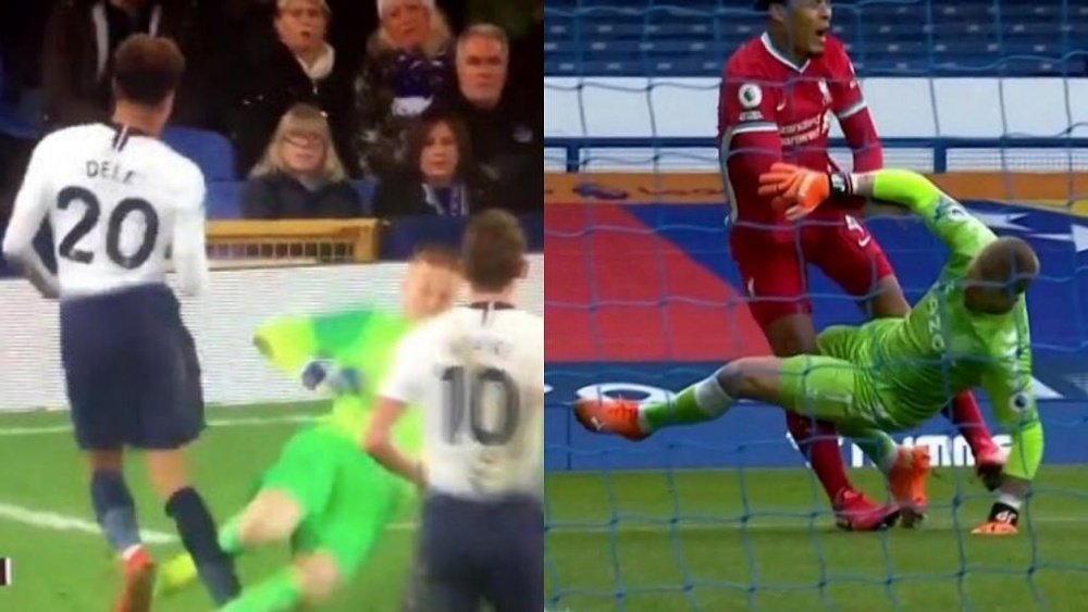 Pickford made a similar challenge on Dele Alli in the past. Screenshots/DAZN