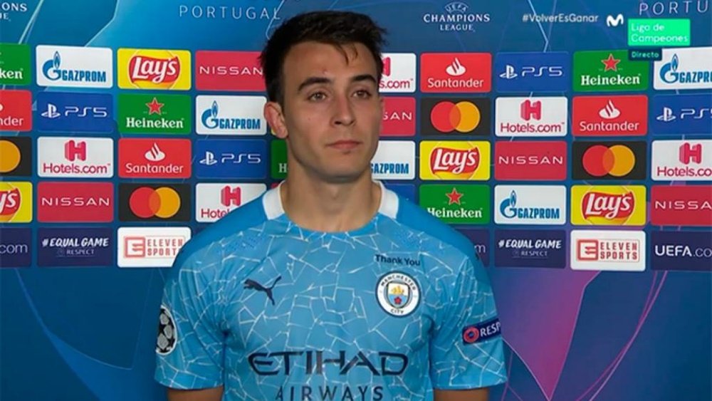 Eric García, protagonista en el City-Lyon. Twitter/MovistarFutbol