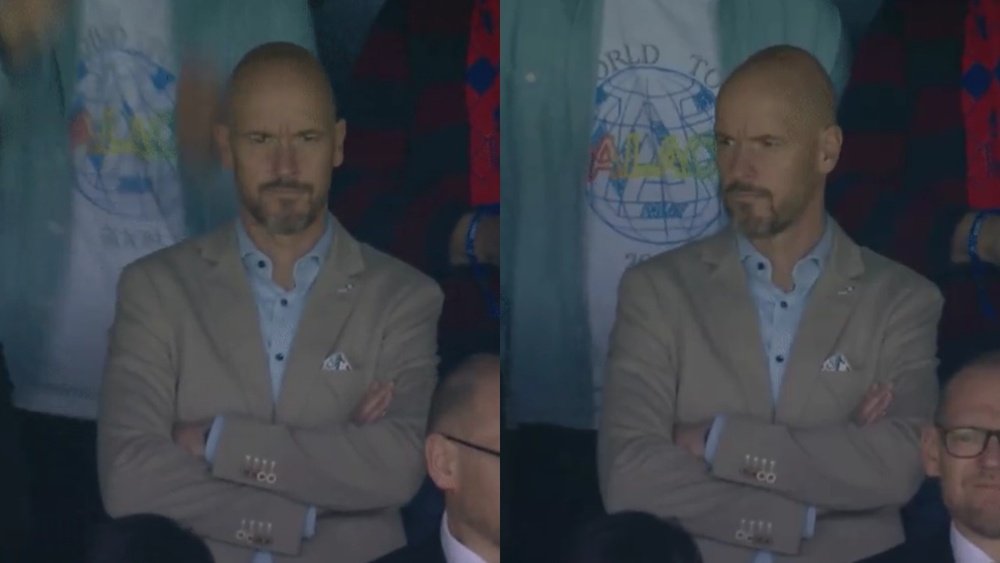 Ten Hag was in the stands. Screenshot/DAZN