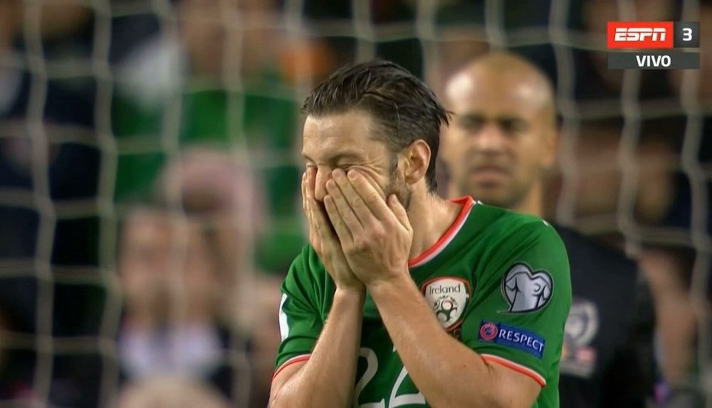 Desespero na cara dos jogadores irlandeses. Captura/ESPN