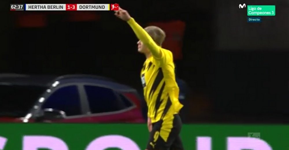 Erling Haaland got a hat-trick for Dortmund at Schalke. Screenshot/MovistarLaLiga