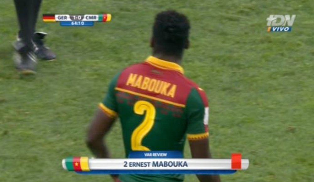 Ernest Mabouka was sent off after VAR was consulted. Twitter