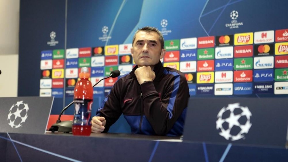 Valverde était en conférence de presse avant le match face au Slavia. Twitter/FCBarcelona_es