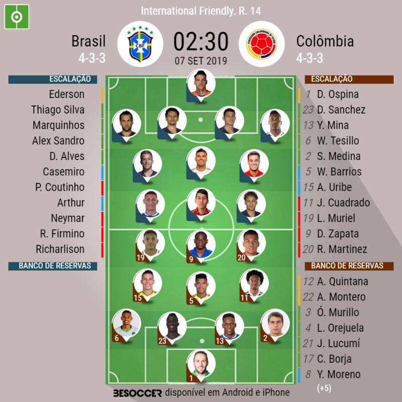 Brasil x Colômbia: escalações, desfalques e arbitragem do jogo da