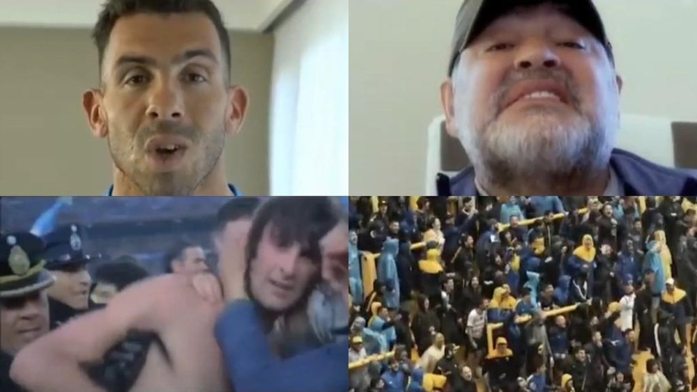 Escenas del vídeo de Boca Juniors con participación estrella de Tévez y Maradona. Twitter/BocajrsOfi
