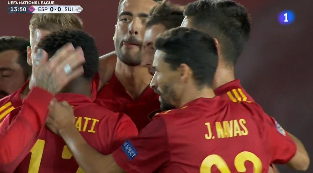 Spain pounced on a Swiss misstake for 1-0. Captura/TVE