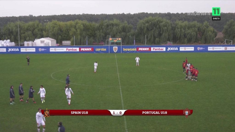 Álvaro Bastida marcó el gol de la victoria ante Portugal. Captura/Canal11