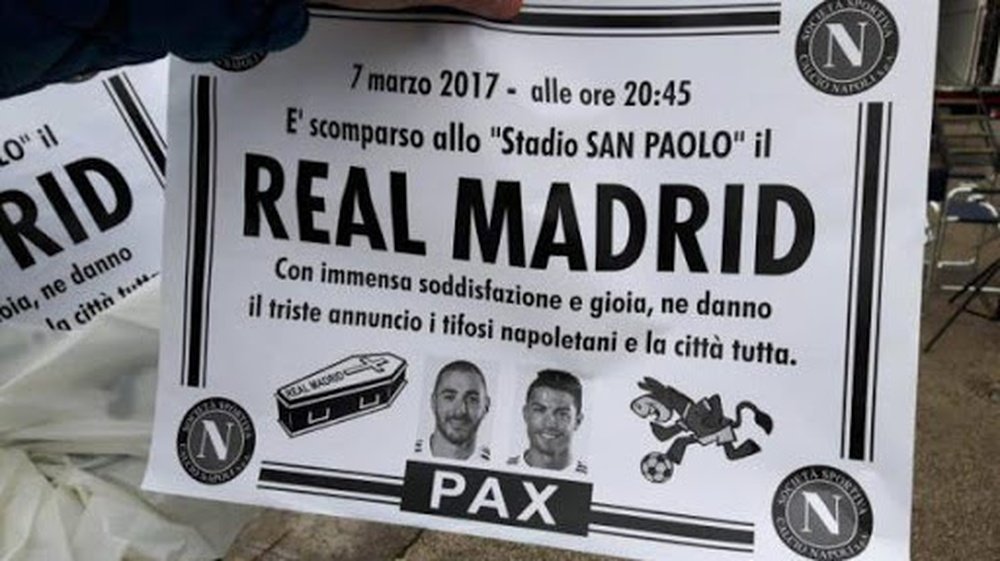 Obituaries announce the death of Madrid in San Paolo before the Champions League match. Twitter