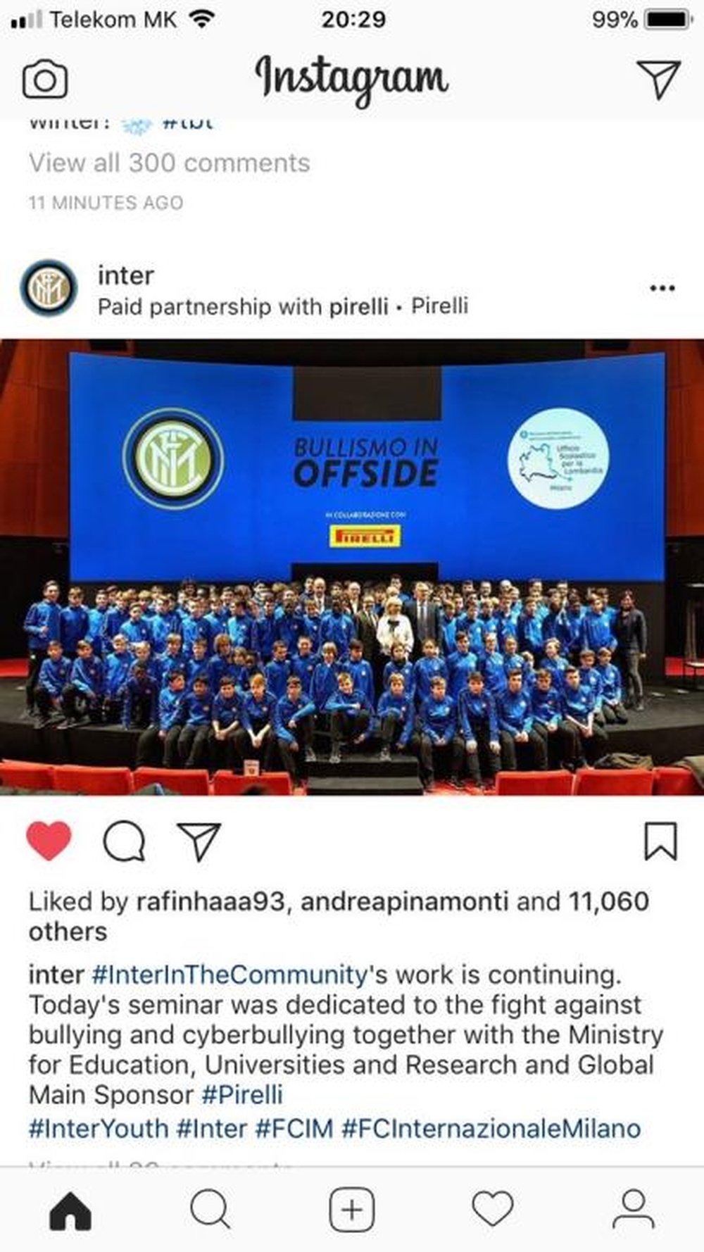 A Rafinha le gustó la publicación del Inter. Inter