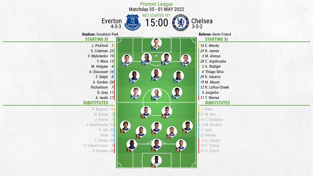 Everton v Chelsea, Premier League 2021/22, matchday 35, 1/5/2022, line-ups. BeSoccer