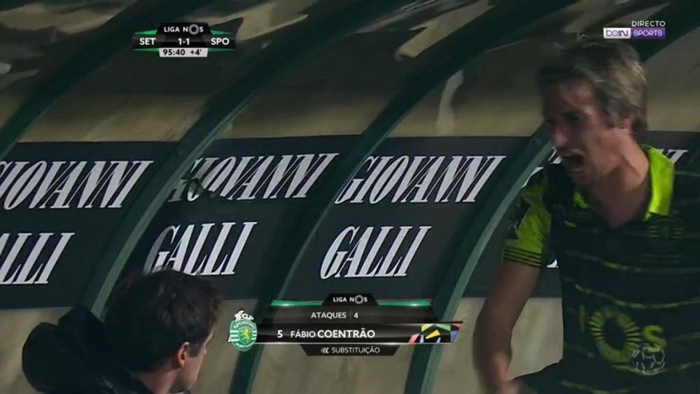 Fábio Coentrão de mau humor no último jogo do Sporting CP. Captura/beINSports