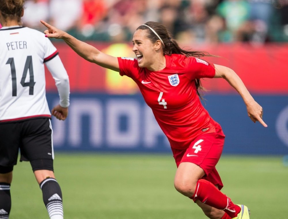 Fara Williams celebrates after scoring on a penalty in extra time of her bronze medal match against Germany at the FIFA WWC in Edmonton, Canada on July 4, 2015