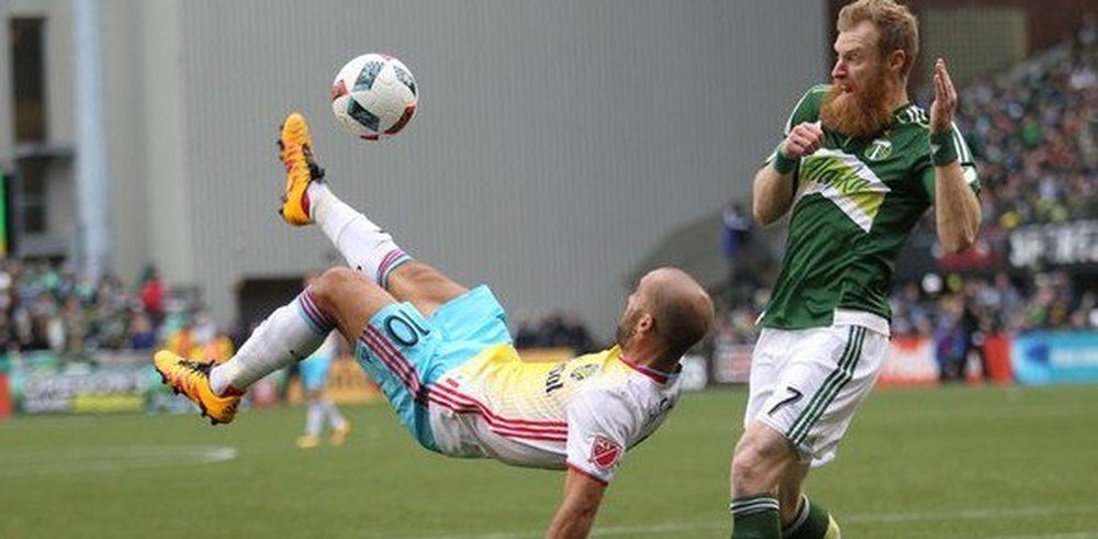 Federico Higuaín anotó un precioso tanto de chilena ante Portland. Twitter