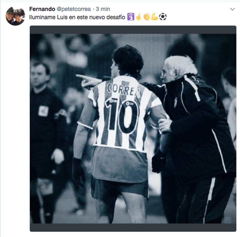 Correa busca inspiración en Luis Aragonés para una nueva etapa como entrenador. Twitter/PetetCorrea