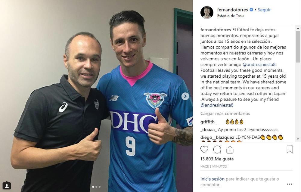 Torres e Iniesta se vieron las caras por primera vez en Japón. Instagram/FernandoTorres