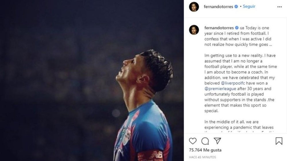 Fernando Torres repasó el primer año vivido tras anunciar su retirada. Instagram/FernandoTorres