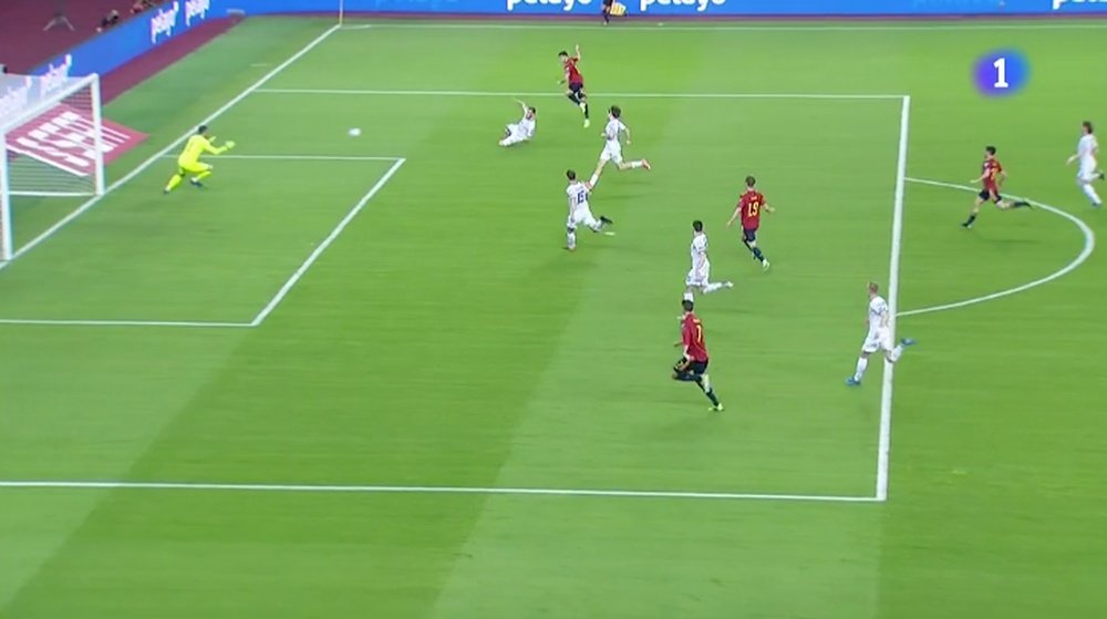 Ferran Torres scored Spain's second goal v Kosovo. Screenshot/TVE
