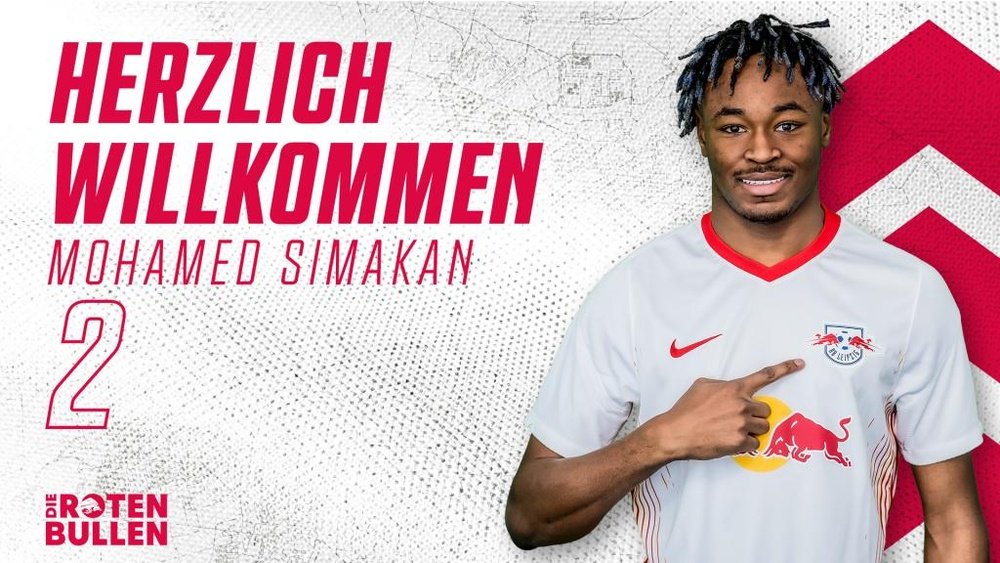 Simakan é anunciado pelo RB Leipzig. Twitter/DieRotenBullen