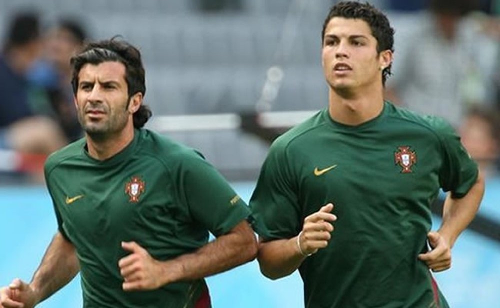 Figo et Cristiano Ronaldo lors d'un entraînement avec la sélection de Portugal. EFE