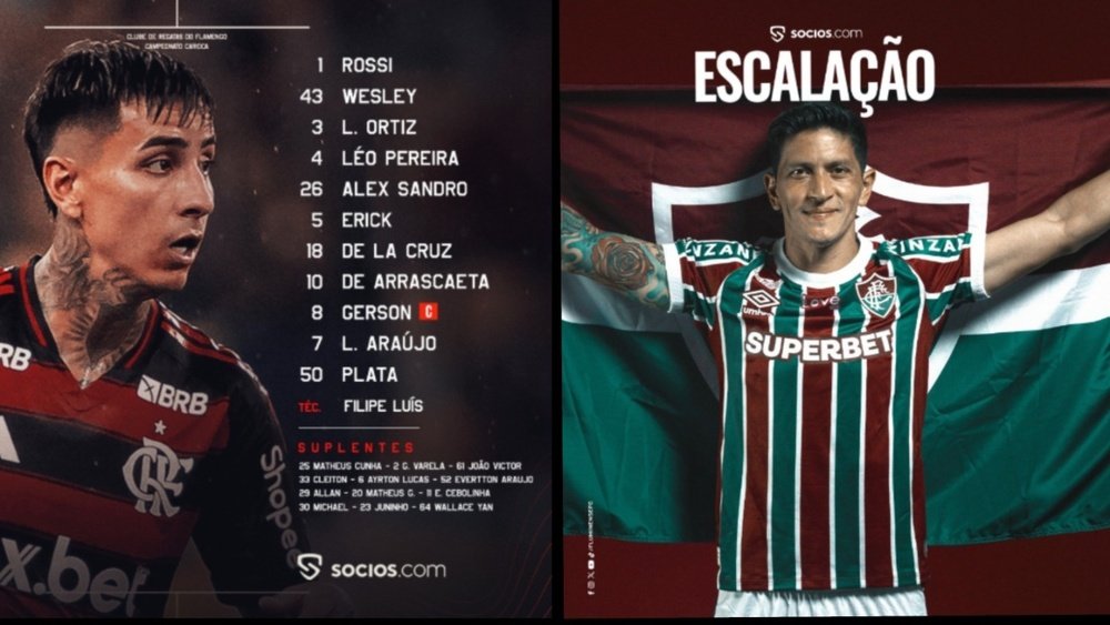 Flamengo e Fluminense se enfrentam da decisão do Carioca. Captura @Flamengo @Fluminense