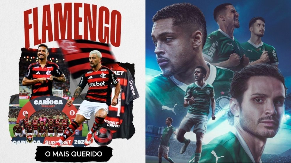 Flamengo e Palmeiras, favoritos ao título do Brasileirão. Captura@Flamengo@Palmeiras
