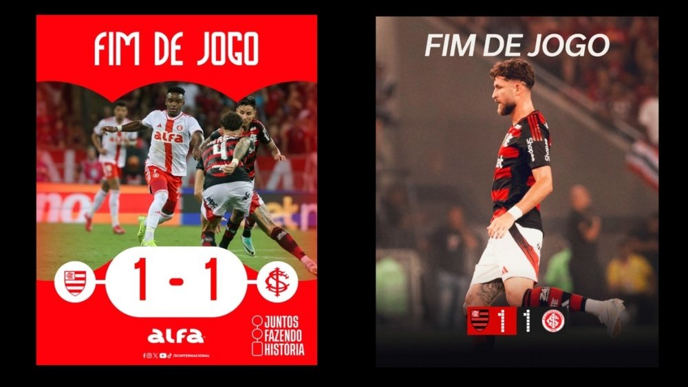 Flamengo estreia no Brasileiro com discreto empate contra o Inter. Captura @Flamengo@Internacional