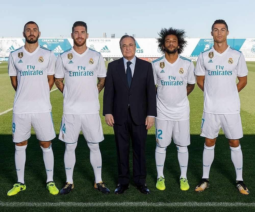 Florentino Perez alongside the four Real Madrid captains. Twitter/RealMadrid