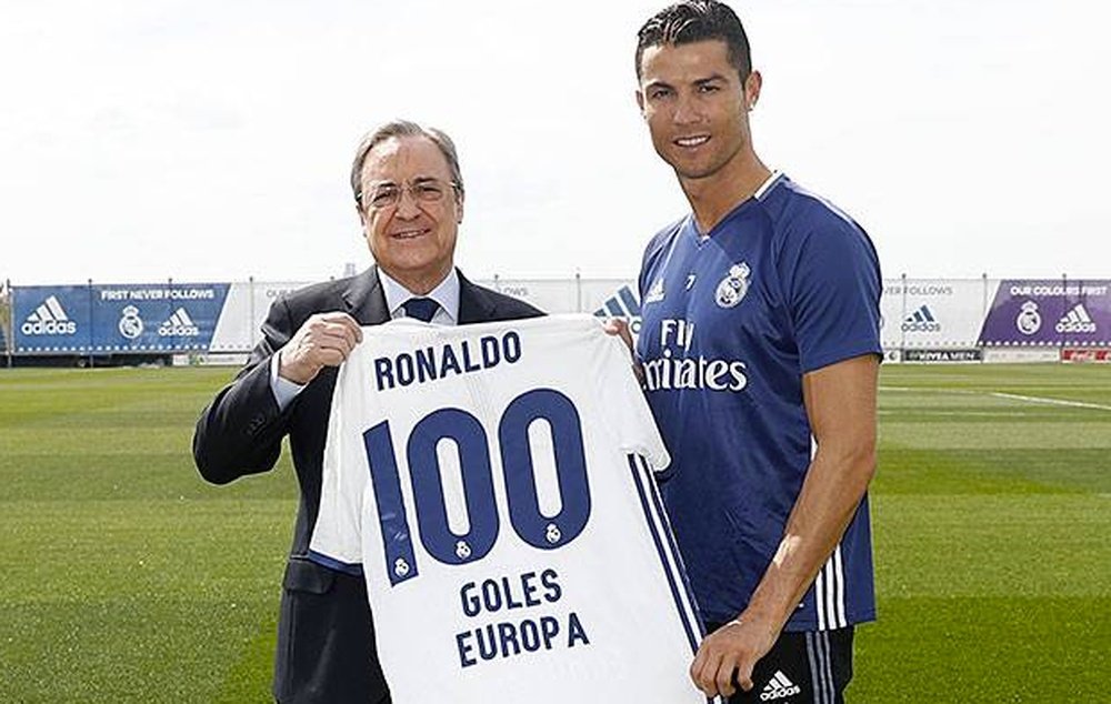 Cristiano marcou 100 gols em competições europeias. Twitter/RealMadrid