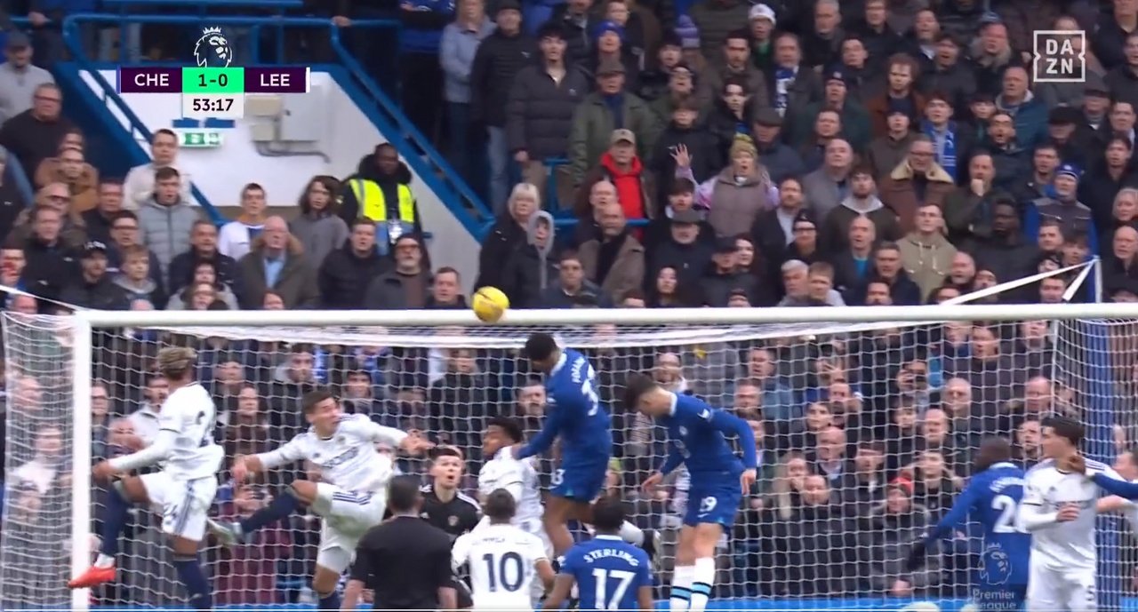 Fofana's header opened the scoring for Potter's side. Screenshot/DAZN