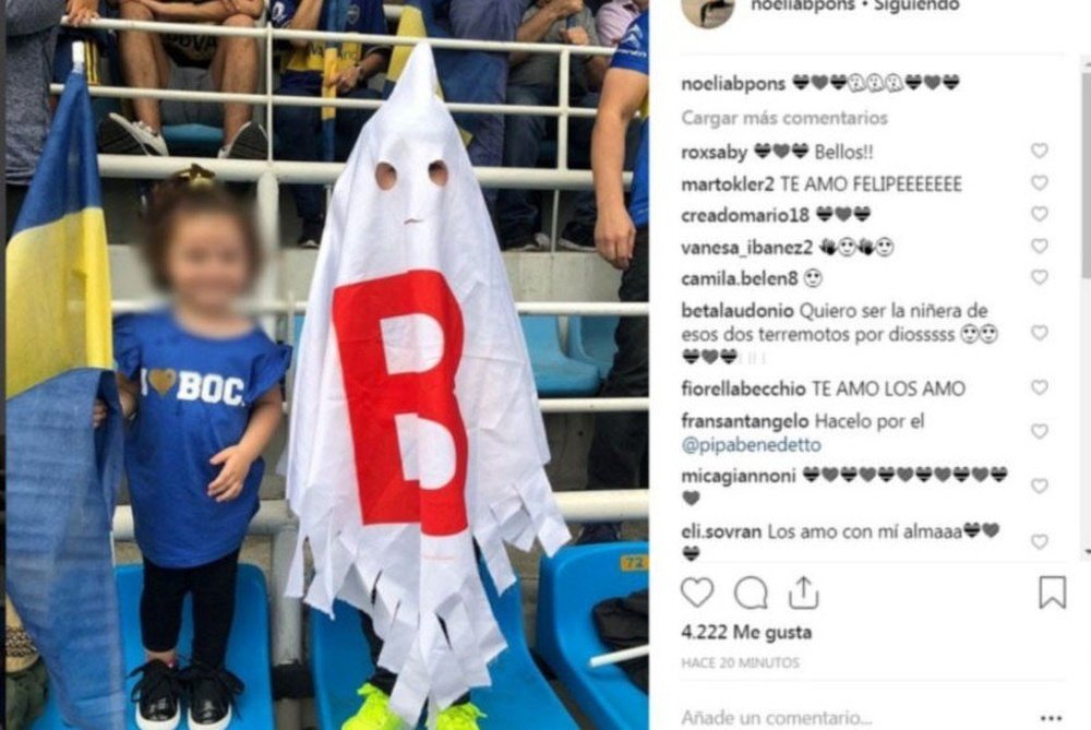 El hijo de Benedetto, disfrazado en La Bombonera. Instagram/noeliabpons