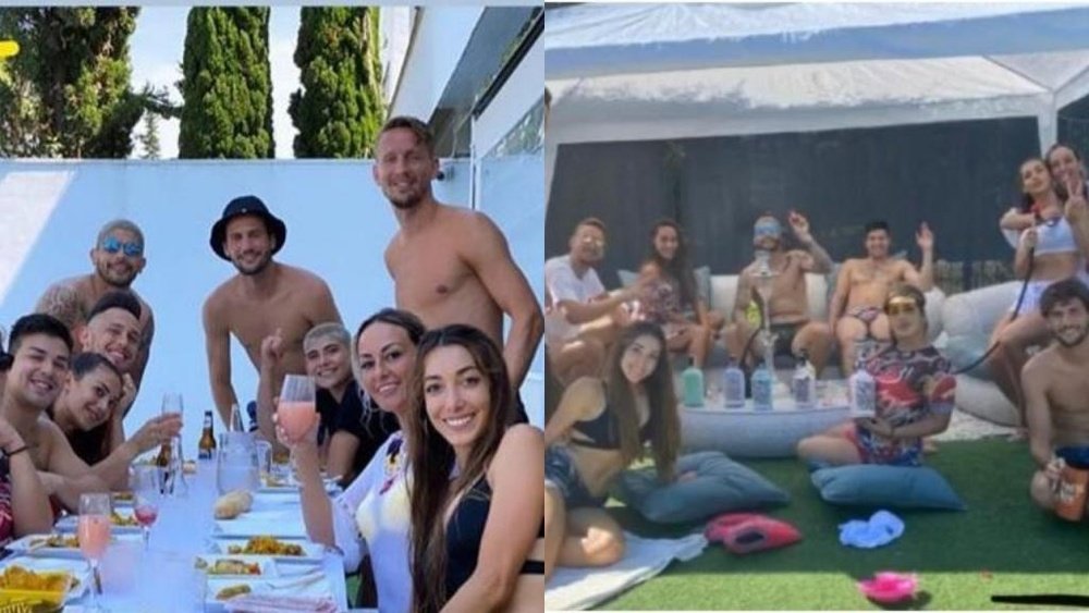 La reunión ilegal de Banega, Ocampos, Mudo Vázquez y De Jong en cuarentena. Instagram/ivannabanega
