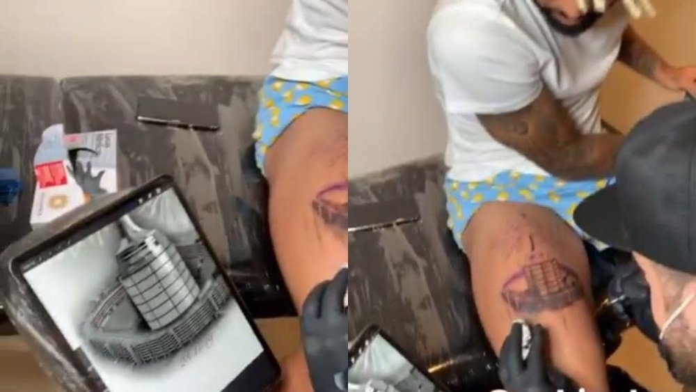 Gabigol tatua o Monumental de Lima na perna! Instagram/gabigol