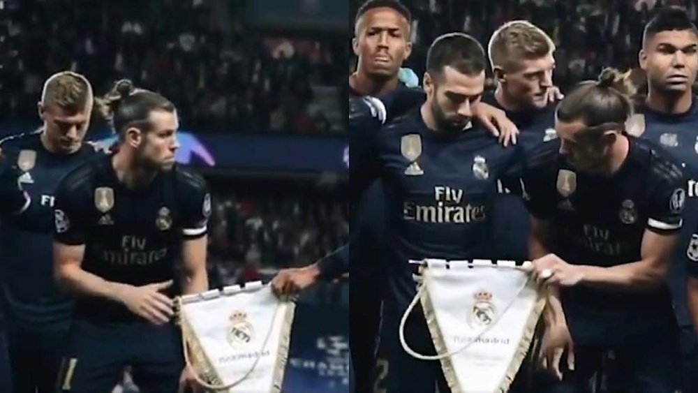 Bale evitó posar con el banderín. Capturas/EsporteInterativo