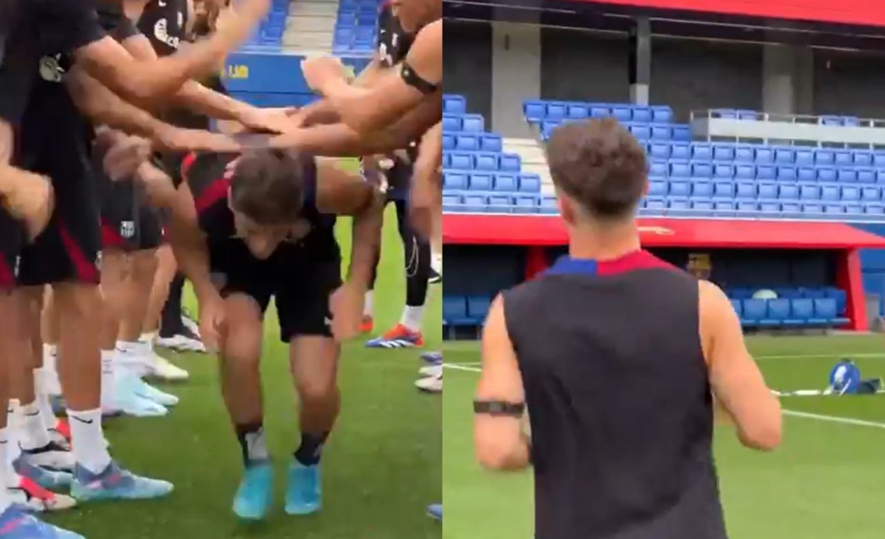 Barcelona's Gavi did part of the workout with the group. Screenshots/FCBarcelona