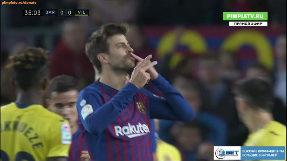 Pique celebrates his goal. Screenshot/PimpleTV