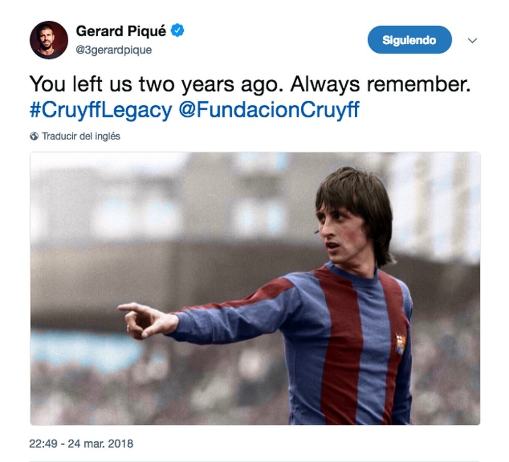 Piqué recordó a Cruyff tras dos años de su muerte. GerardPiqué
