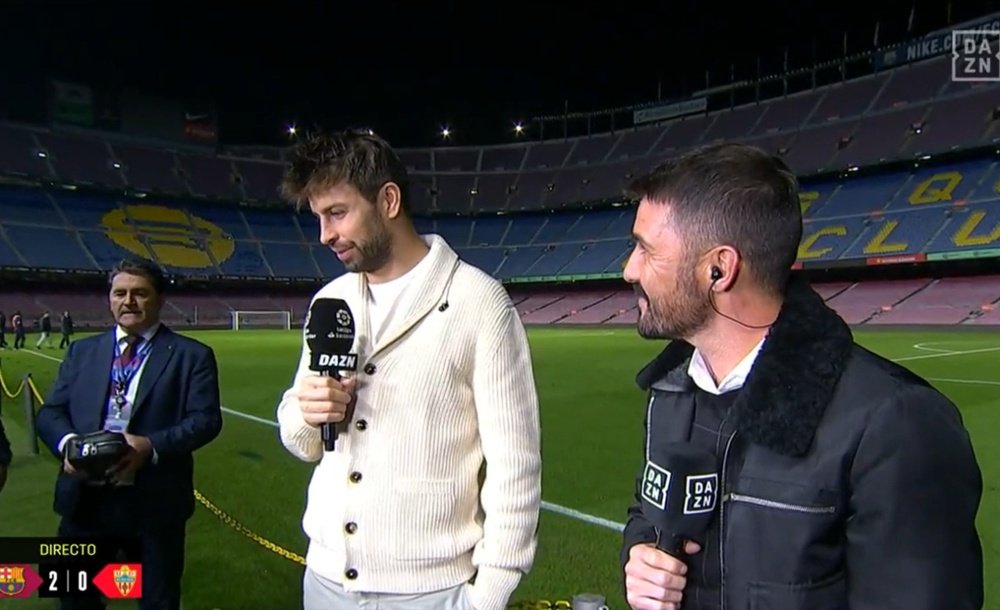 Villa interviewed Pique on his farewell to the Camp Nou. Screenshot/DAZN