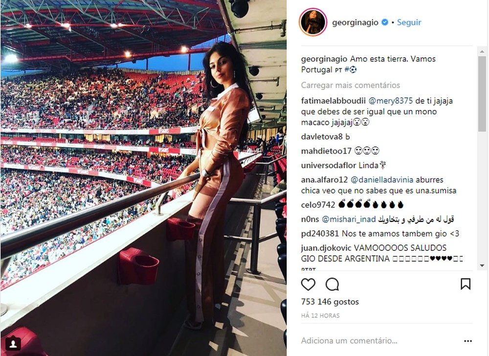 Giorgina manda mensagem de apoio a Portugal.Instagram/georginagio