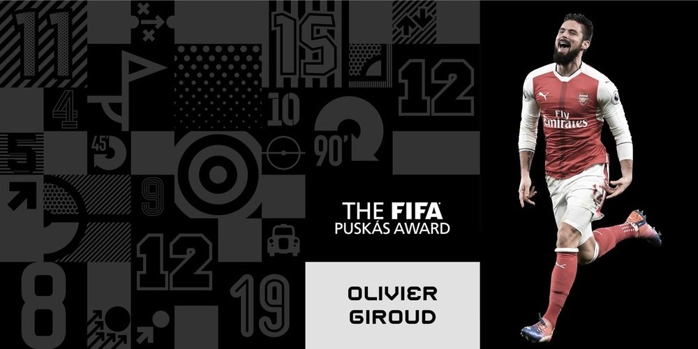 Giroud has won FIFA's Puskas Award for 2017. Twitter/FIFA