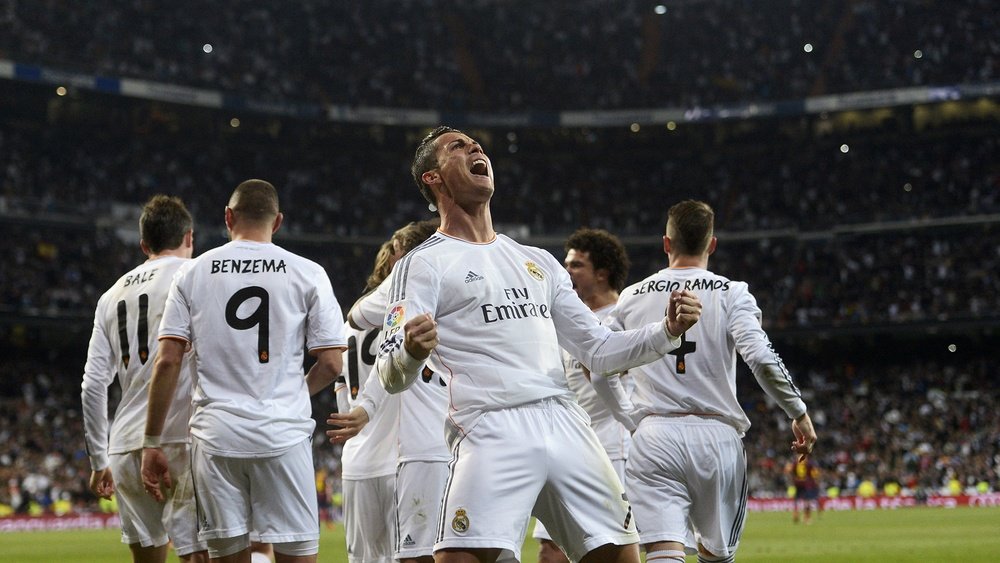 Cristiano Ronaldo celebrates scoring for Real Madrid. Goal