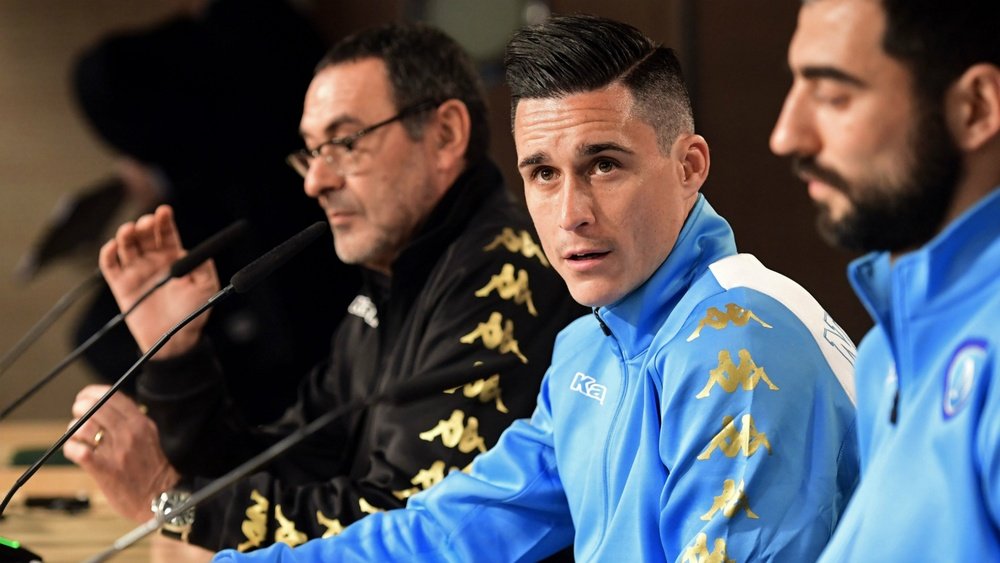 Callejon (middle) and Albiol during the press conference. Goal