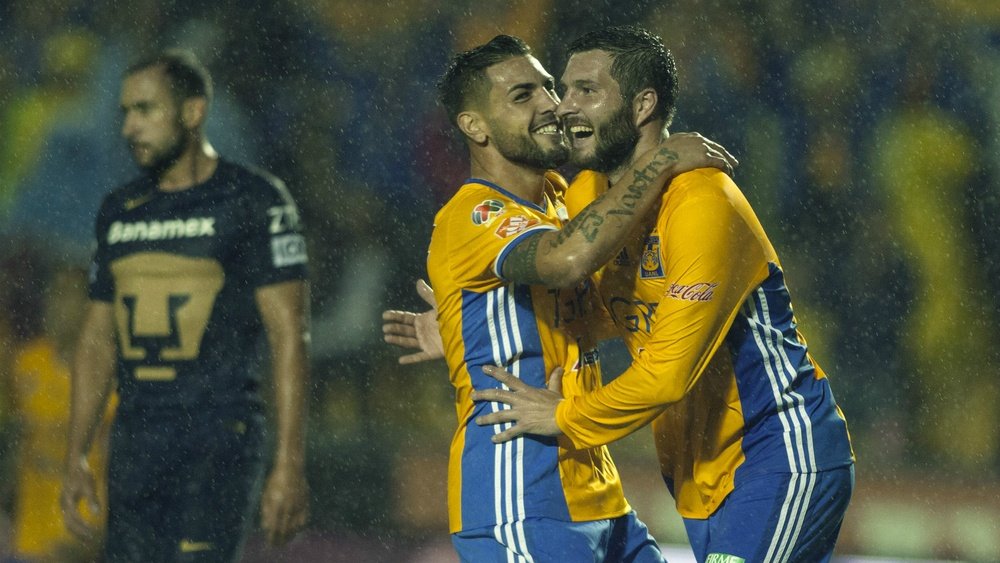 Andy Delort et Andre-Pierre Gignac dans un match de Ligue mexicaine avec Tigres. AFP