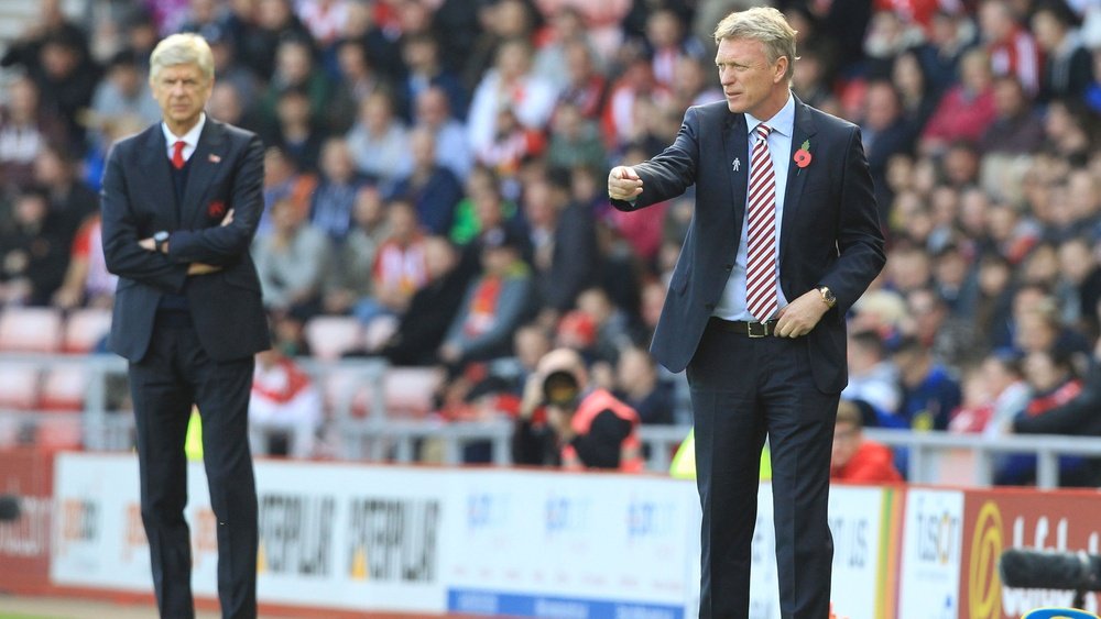 Arsene Wenger, et David Moyes lors du match de Premier League entre Sunderland et Arsenal. AFP