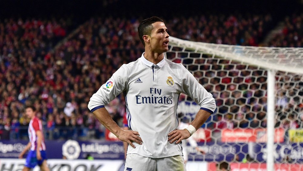 Cristiano Ronaldo celebrates scoring in the Madrid derby. Goal