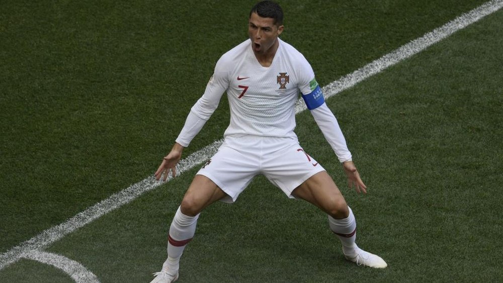 Ronaldo celebrates scoring the winning goal against Morocco. GOAL