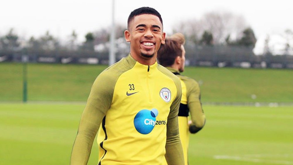 Gabriel Jesus lors d'un entraîement du Manchester City. AFP